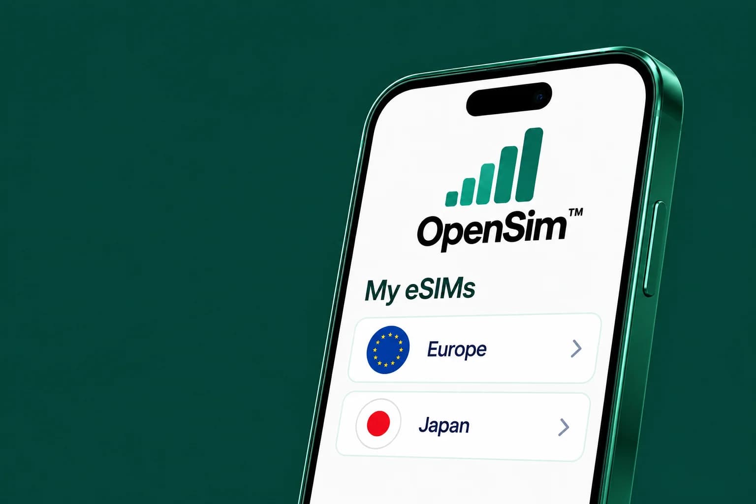OpenSim app showing My eSIMs